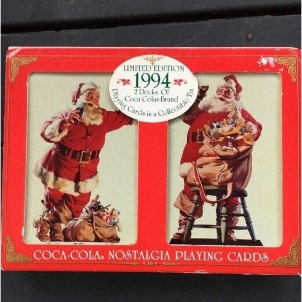 Coca Cola Santa Playing Cards  In Metal Tin - 1994 Christmas Collectible